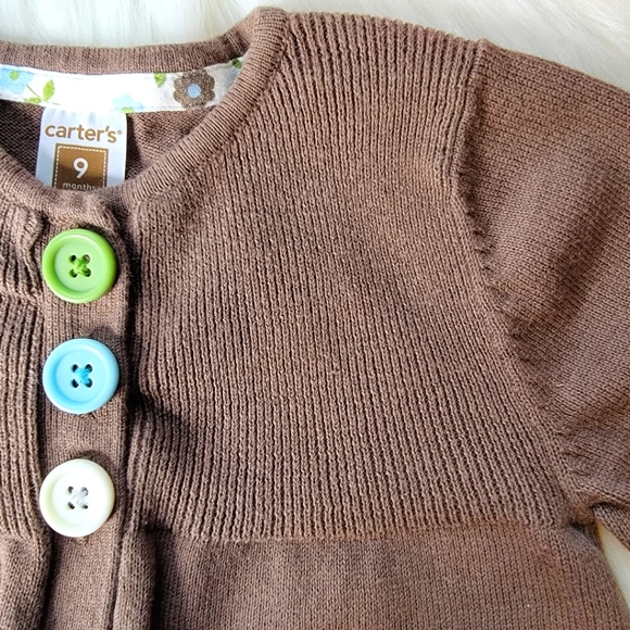 Carters 3 Button Up Sweater Brown Cozy Spring Fall Weather  Girl Size 9 Months - Picture 3 of 9